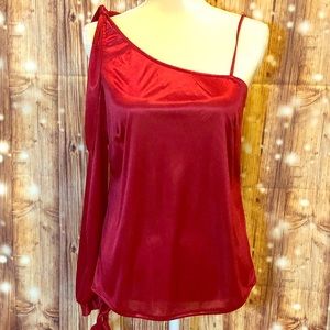 Rose And Grey Red Satin One Shoulder Top